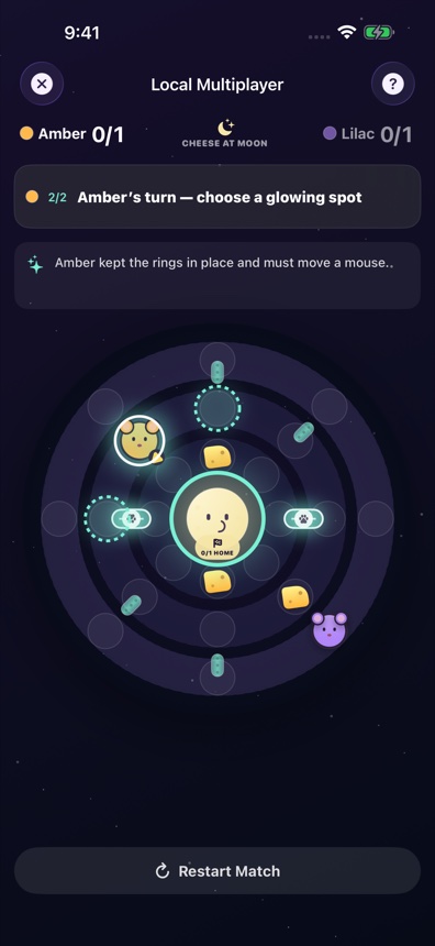 The amber mouse carrying its cheese toward the inner ring